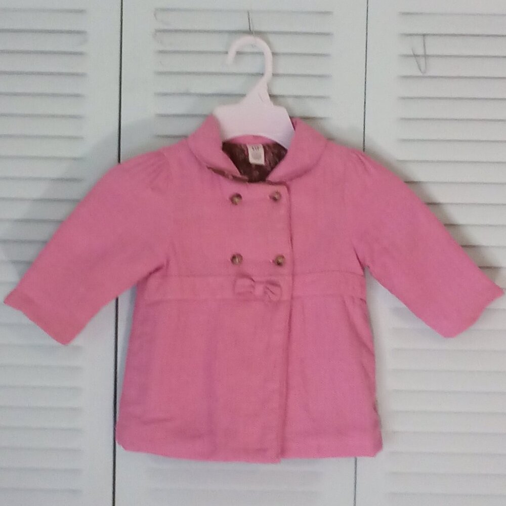 VTG GAP 6-12 MONTHS BABY PINK HERRINGBONE DOUBLE BREASTED QUILTED COTTON JACKET